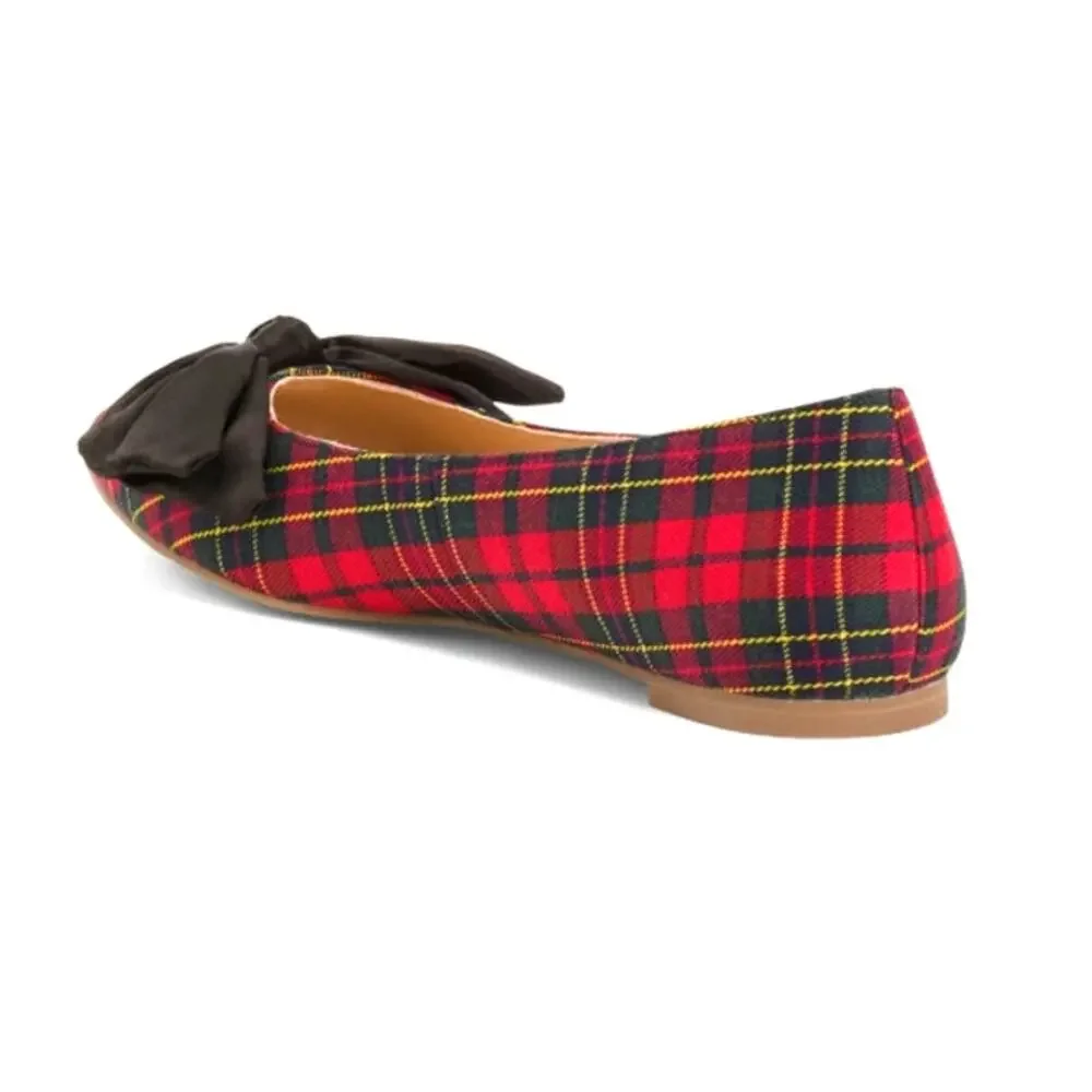 Jack Rogers Debra Bow Ballet Flats Red Plaid Pointed Toe Women's US 8 NEW